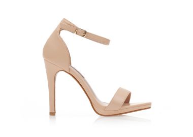 Πέδιλα nude δερματίνη με λεπτή λοξή φάσα και λουράκι στον αστράγαλο NUDE - Tsoukalas - 