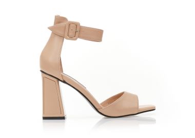 Πέδιλα nude δερματίνη με λουράκι και ιδιαίτερο τακούνι NUDE - Tsoukalas - 