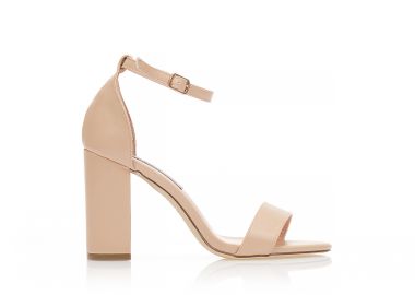 Πέδιλα nude δερματίνη με λουράκι στον αστράγαλο και χοντρό τακούνι NUDE - Tsoukalas - 