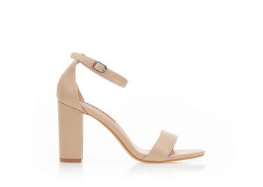 Πέδιλα nude δερματίνη με λουράκι στον αστράγαλο NUDE - Tsoukalas - 