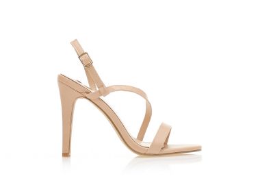 Πέδιλα nude δερματίνη με λοξό λουράκι NUDE - Tsoukalas - 