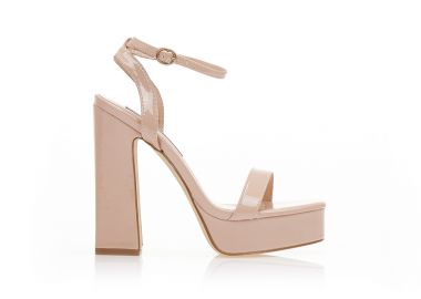 Πέδιλα nude λουστρίνι με φιάπα και ιδιαίτερο τακούνι NUDE - Tsoukalas - 