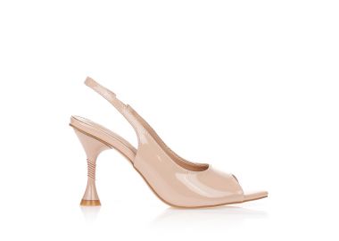 Πέδιλα nude λουστρίνι με ιδιαίτερο τακούνι NUDE - Tsoukalas - 
