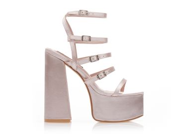 Πέδιλα nude σατέν με πολλαπλά λουράκια NUDE - Tsoukalas - 