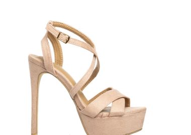 Πέδιλα nude σουέτ χιαστί με λεπτό τακούνι NUDE - Tsoukalas - 