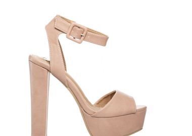Πέδιλα nude σουέτ με χοντρό τακούνι και λουράκι στο πάνω μέρος NUDE - Tsoukalas - 