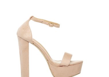 Πέδιλα nude σουέτ με φιάπα και χοντρό τακούνι NUDE - Tsoukalas - 