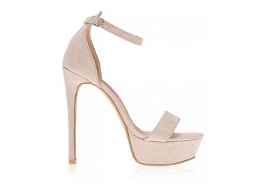 Πέδιλα nude σουέτ με λουράκι στον αστράγαλο NUDE - Tsoukalas - 