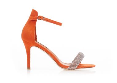 Πέδιλα πορτοκαλί σουέτ με φάσα από στρας και λουράκι στον αστράγαλο ΠΟΡΤΟΚΑΛΙ - Tsoukalas - 