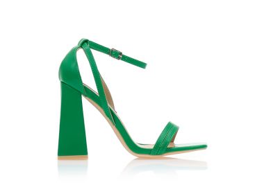 Πέδιλα πράσινα δερματίνη με πολλαπλά λουράκια και ιδιαίτερο χοντρό τακούνι ΠΡΑΣΙΝΟ - Tsoukalas - 