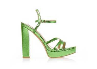 Πέδιλα πράσινα μεταλλιζέ δερματίνη με φάσα από πολλαπλά λουράκια και φιάπα ΠΡΑΣΙΝΟ - Tsoukalas - 