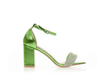 Πέδιλα πράσινα μεταλλιζέ δερματίνη με φάσα από στρας και λουράκι στον αστράγαλο ΠΡΑΣΙΝΟ - Tsoukalas - 
