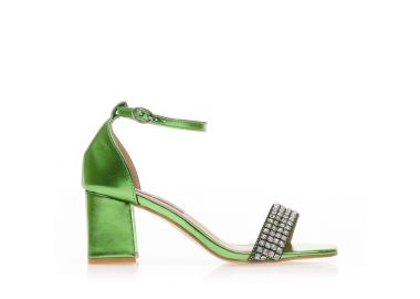 Πέδιλα πράσινα μεταλλιζέ δερματίνη με φάσα από στρας ΠΡΑΣΙΝΟ - Tsoukalas - 