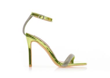 Πέδιλα πράσινα μεταλλιζέ δερματίνη με φάσα και ιδιαίτερο λουράκι στον αστράγαλο από στρας ΠΡΑΣΙΝΟ - Tsoukalas - 