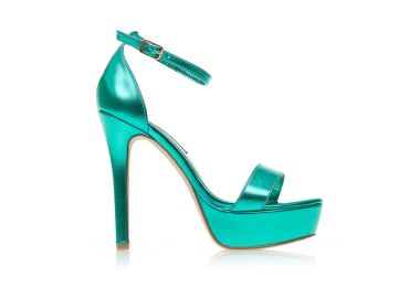 Πέδιλα πράσινα μεταλλιζέ δερματίνη με φιάπα και λουράκι στον αστράγαλο ΠΡΑΣΙΝΟ - Tsoukalas - 