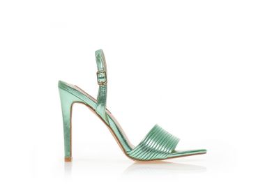 Πέδιλα πράσινα μεταλλιζέ δερματίνη με ιδιαίτερη φάσα και μυτερό τελείωμα ΠΡΑΣΙΝΟ - Tsoukalas - 