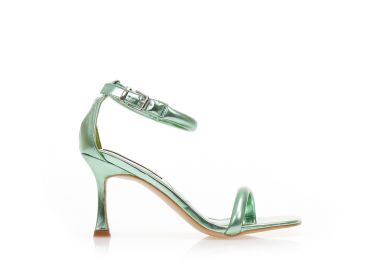 Πέδιλα πράσινα μεταλλιζέ δερματίνη με λεπτή φάσα και ιδιαίτερο τακούνι ΠΡΑΣΙΝΟ - Tsoukalas - 