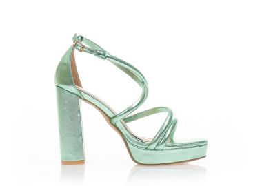 Πέδιλα πράσινα μεταλλιζέ δερματίνη με πολλαπλά λουράκια και φιάπα ΠΡΑΣΙΝΟ - Tsoukalas - 