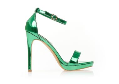 Πέδιλα πράσινα μεταλλιζέ λουστρίνι με φιάπα και λουράκι στον αστράγαλο ΠΡΑΣΙΝΟ - Tsoukalas - 