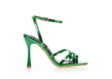 Πέδιλα πράσινα μεταλλιζέ λουστρίνι με λοξή φάσα και ιδιαίτερο τακούνι ΠΡΑΣΙΝΟ - Tsoukalas - 