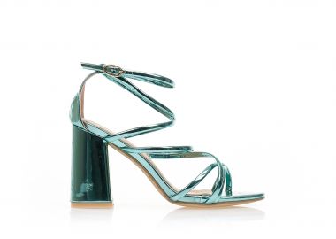 Πέδιλα πράσινα μεταλλιζέ λουστρίνι με πολλαπλά λουράκια ΠΡΑΣΙΝΟ - Tsoukalas - 