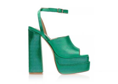 Πέδιλα πράσινα σατέν δίπατα με φάσα και λουράκι στον αστράγαλο ΠΡΑΣΙΝΟ - Tsoukalas - 