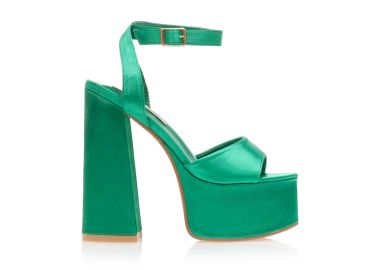 Πέδιλα πράσινα σατέν με φάσα ΠΡΑΣΙΝΟ - Tsoukalas - 