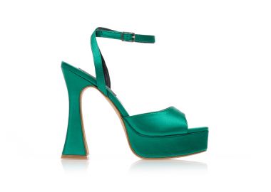 Πέδιλα πράσινα σατέν με φιάπα και λουράκι στον αστράγαλο ΠΡΑΣΙΝΟ - Tsoukalas - 