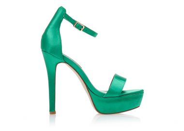 Πέδιλα πράσινα σατέν με φιάπα και λουράκι στον αστράγαλο ΠΡΑΣΙΝΟ - Tsoukalas - 