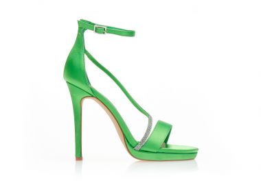 Πέδιλα πράσινα σατέν με λοξό λουράκι από στρας ΠΡΑΣΙΝΟ - Tsoukalas - 