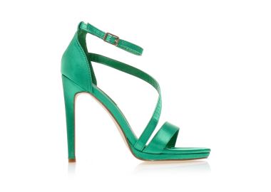 Πέδιλα πράσινα σατέν με λοξό λουράκι και φιάπα ΠΡΑΣΙΝΟ - Tsoukalas - 