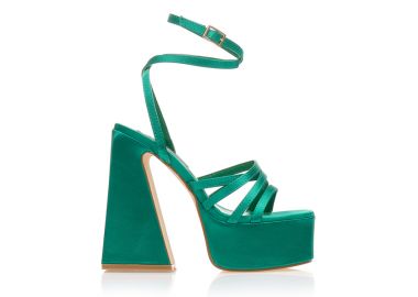 Πέδιλα πράσινα σατέν με πολλαπλά λουράκια και φιάπα ΠΡΑΣΙΝΟ - Tsoukalas - 