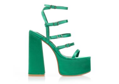 Πέδιλα πράσινα σατέν με πολλαπλά λουράκια ΠΡΑΣΙΝΟ - Tsoukalas - 