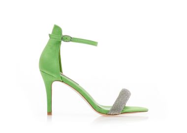 Πέδιλα πράσινα σουέτ με φάσα από στρας και λουράκι στον αστράγαλο ΠΡΑΣΙΝΟ - Tsoukalas - 