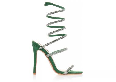 Πέδιλα πράσινα σουέτ με λουράκια από στρας ΠΡΑΣΙΝΟ - Tsoukalas - 