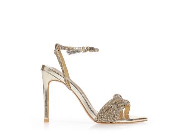 Πέδιλα ψηλοτάκουνα με στρας ΧΡΥΣΟ - Tsoukalas - 