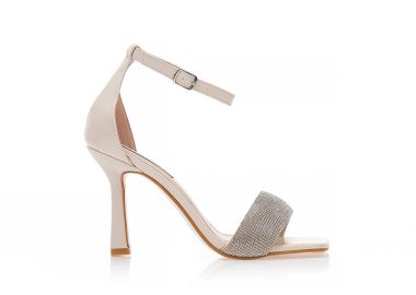 Πέδιλα ροζ δερματίνη με φάσα από στρας και λουράκι στον αστράγαλο ΡΟΖ - Tsoukalas - 