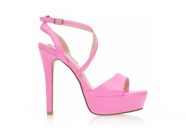 Πέδιλα ροζ δερματίνη με φάσα και χιαστί λουράκια ΡΟΖ - Tsoukalas - 