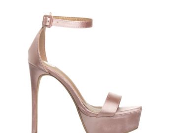 Πέδιλα ροζ σατέν με φιάπα και λεπτό τακούνι ΡΟΖ - Tsoukalas - 