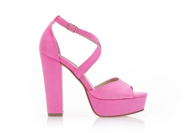 Πέδιλα ροζ σουέτ με χιαστί λουράκια και φιάπα ΡΟΖ - Tsoukalas - 