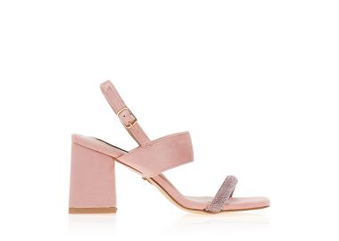 Πέδιλα ροζ σουέτ με φάσα από στρας ΡΟΖ - Tsoukalas - 