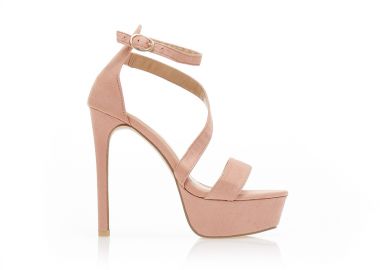 Πέδιλα ροζ σουέτ με λοξό λουράκι και φιάπα ΡΟΖ - Tsoukalas - 