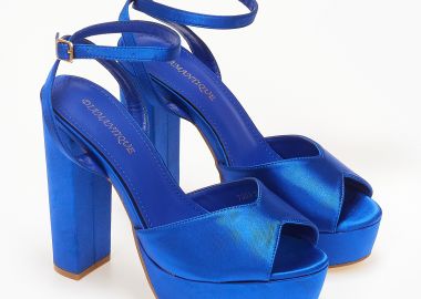 Πέδιλα σατέν με φιάπα και μπαρέτα - Μπλε - Issue - 