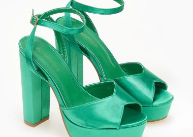 Πέδιλα σατέν με φιάπα και μπαρέτα - Πράσινο - Issue - 