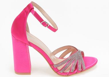 Πέδιλα σατέν με μπαρέτα και strass - Φούξια - Issue - 