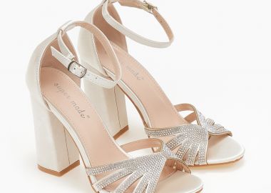 Πέδιλα σατέν με μπαρέτα και strass - Μπεζ - Issue - 