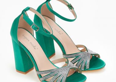 Πέδιλα σατέν με μπαρέτα και strass - Πράσινο - Issue - 