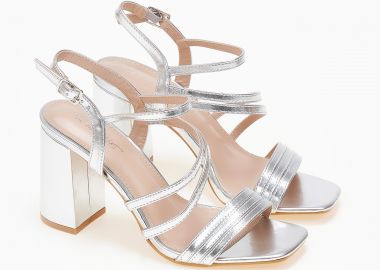 Πέδιλα σε καρέ γραμμή με χοντρό τακούνι - Ασημί - Issue - 