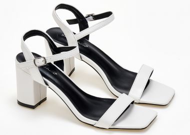 Πέδιλα σε καρέ γραμμή με χοντρό τακούνι - Λευκό - Issue - 