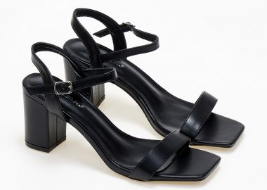 Πέδιλα σε καρέ γραμμή με χοντρό τακούνι - Μαύρο - Issue - 